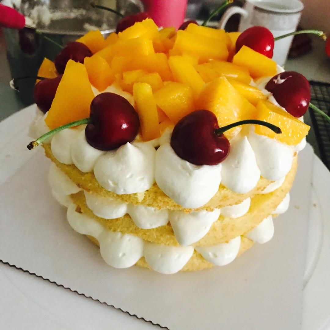 【零失败】不会裱花没关系的水果裸蛋糕 芒果裸蛋糕 完美戚风胚