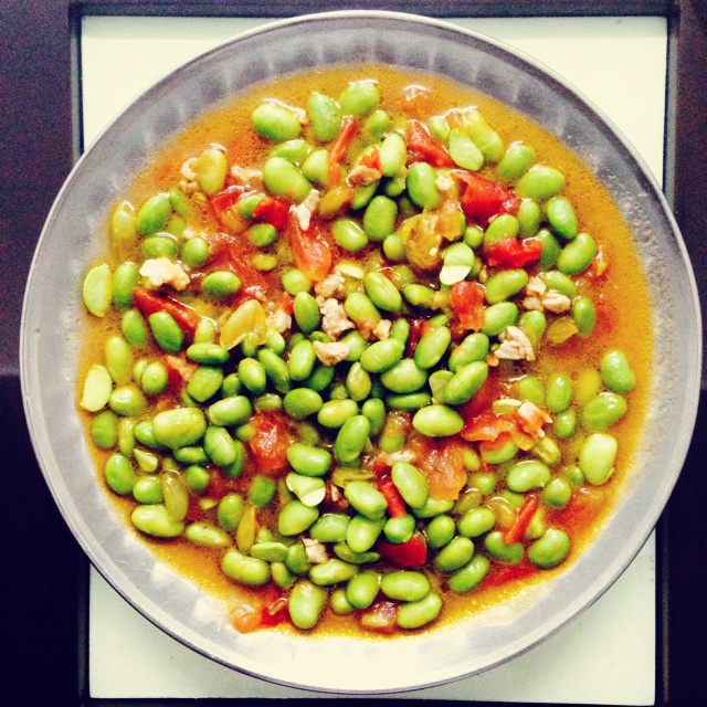 肉末番茄烧毛豆