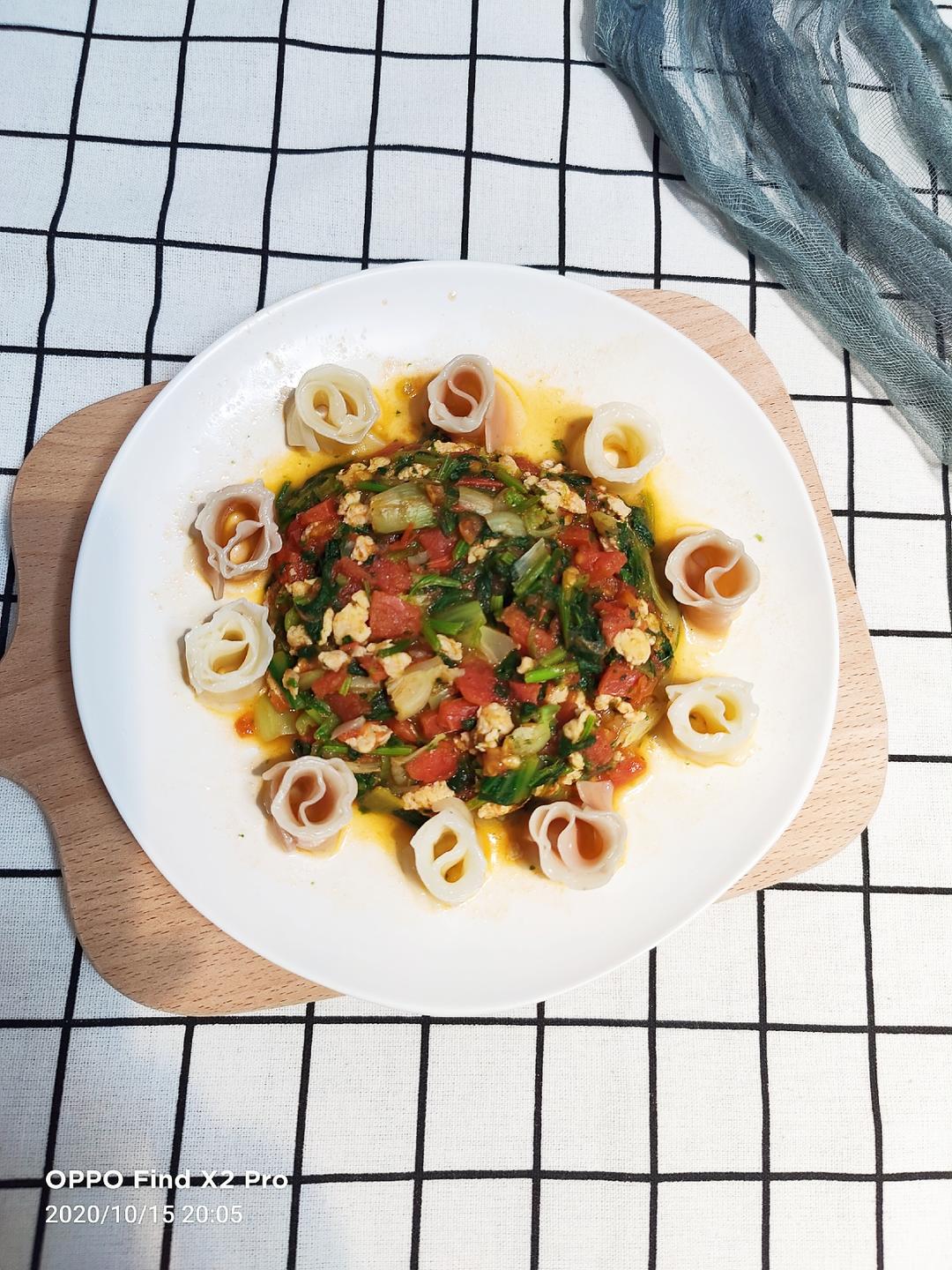 10个月以上辅食-茄汁鸡肉花边面