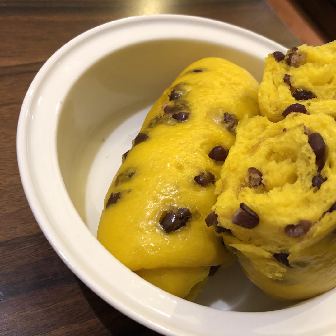 南瓜红豆卷(老少皆宜，附蜜豆制作方法)