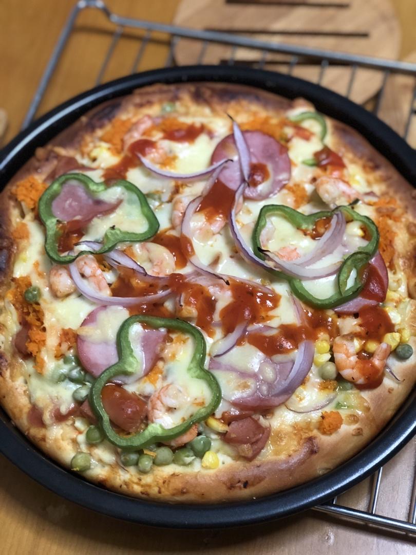 鲜虾🍤培根披萨🍕“内附敲好吃的饼皮做法”