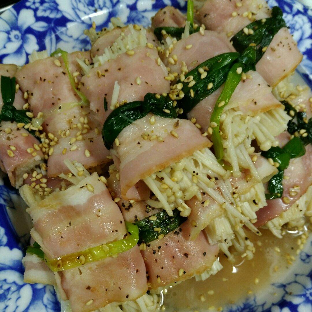 香煎培根金针菇卷