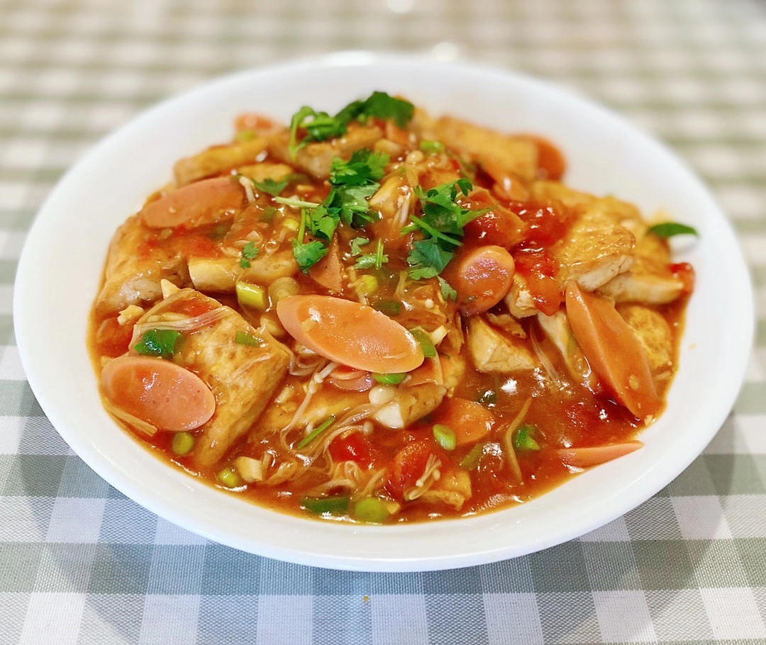 茄汁金针菇豆腐煲