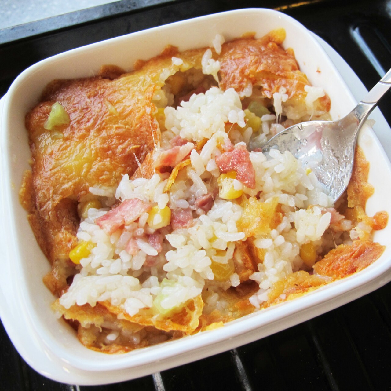 虾仁培根芝士焗饭