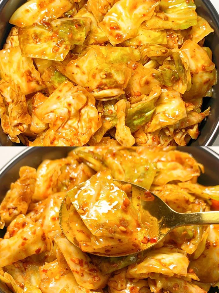 酸酸辣辣腌包菜，早餐配上一碗粥，太下饭啦