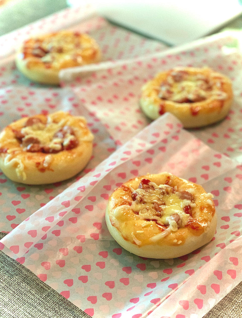 🍕快手简单｜一次发酵｜可可爱爱火腿披萨小面包｜学生早餐
