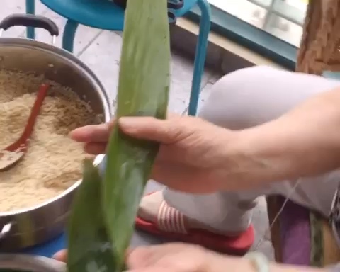 巨好吃的香菇蛋黄肉粽子（附四角粽外婆的包法视频）的做法 步骤16