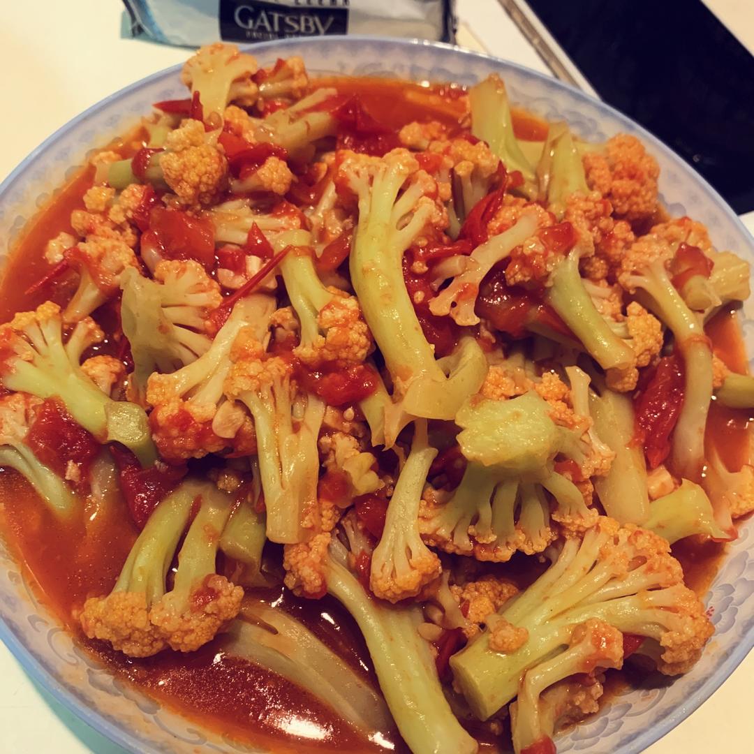 安藤夏本人做的有机花菜炒西红柿