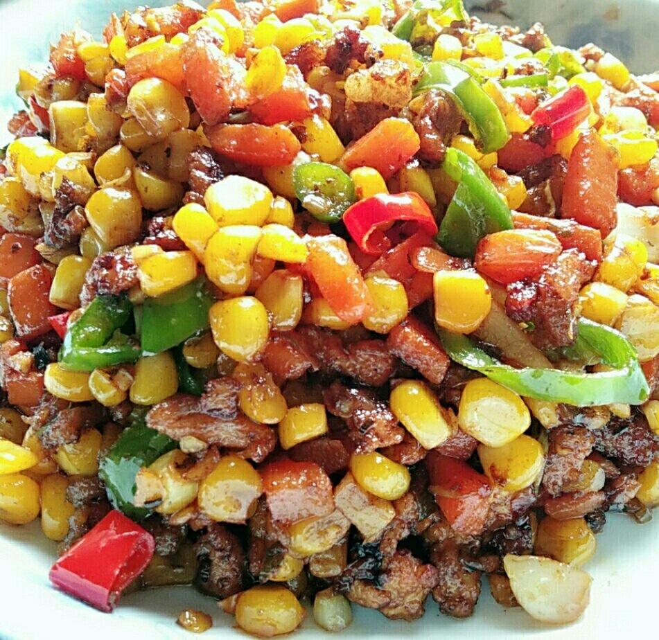 玉米胡萝卜炒肉沬