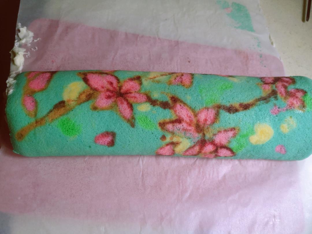 春日桃花彩绘蛋糕卷