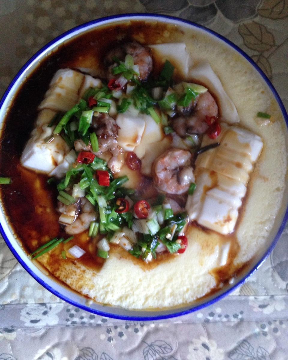 虾仁豆腐蒸水蛋