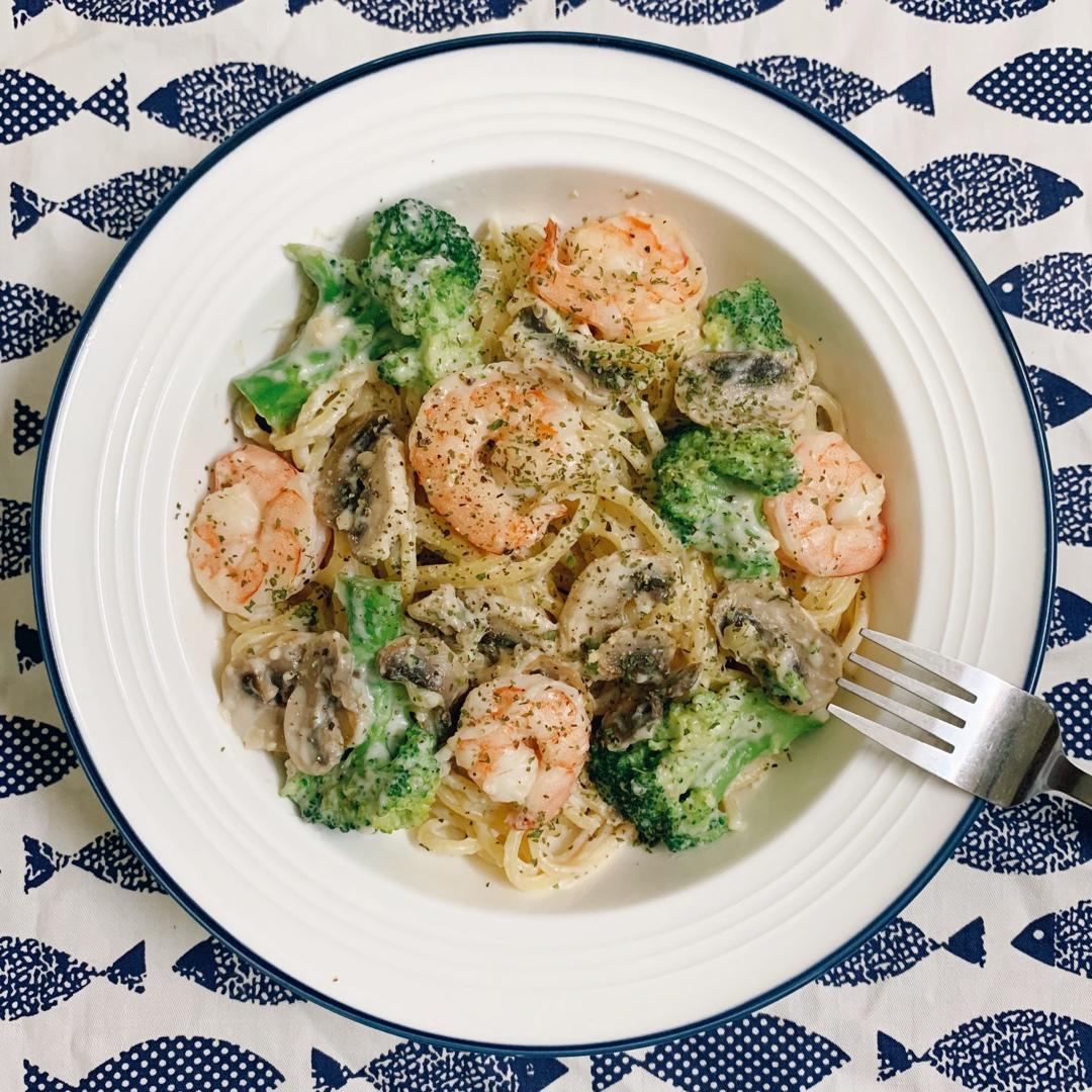 白酱蘑菇培根意面（牛奶版低热量）