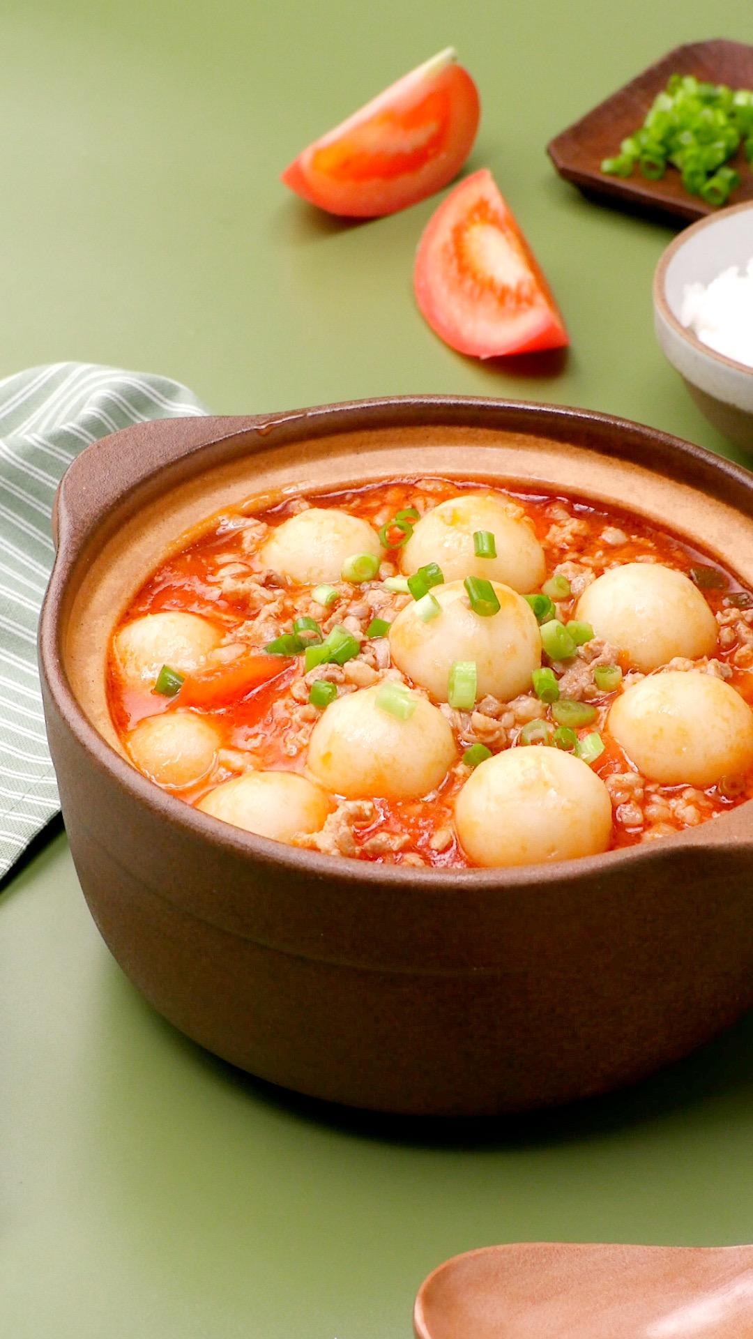 番茄肉末烩山药丸的做法