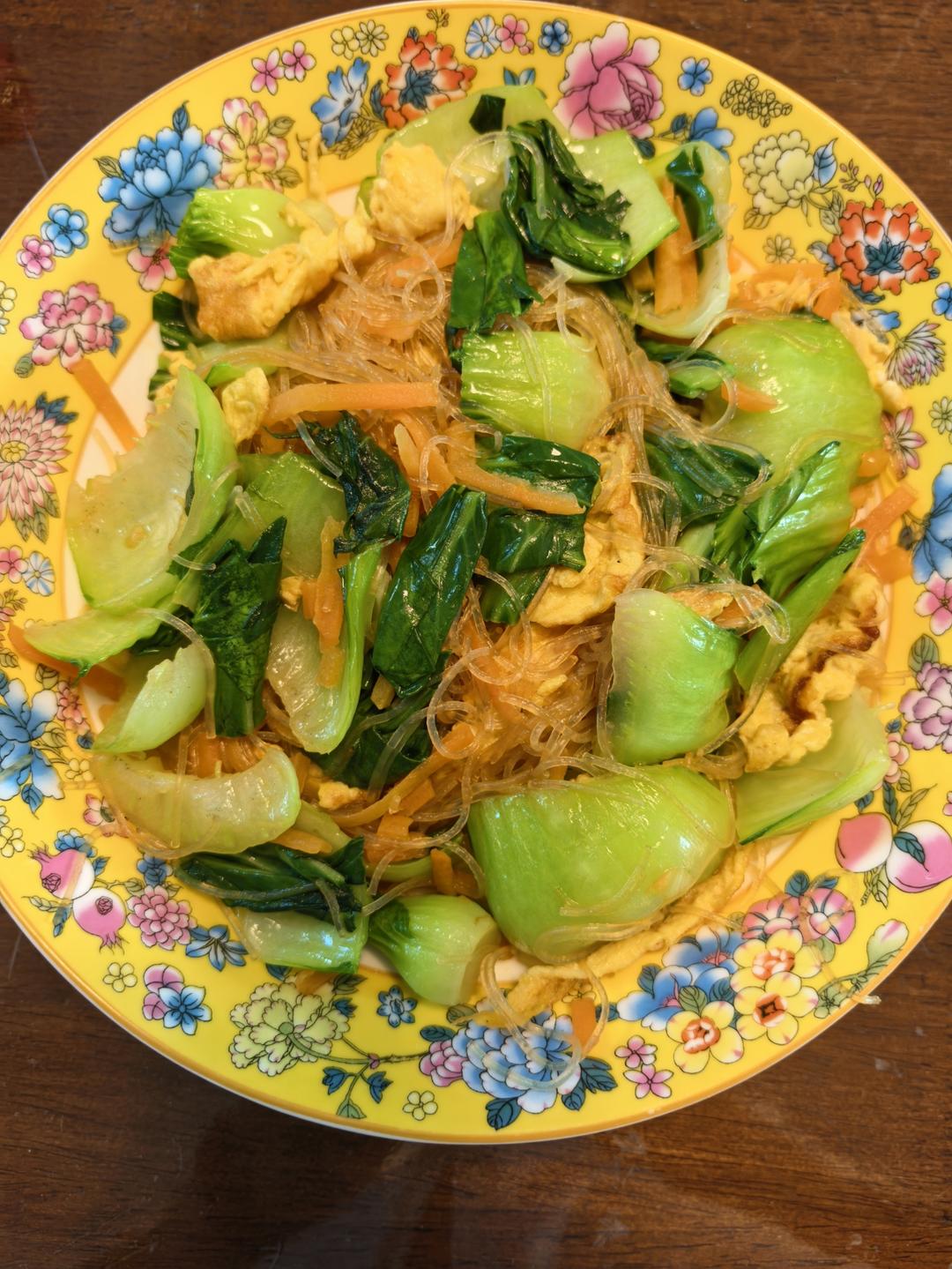 油菜粉丝炒鸡蛋