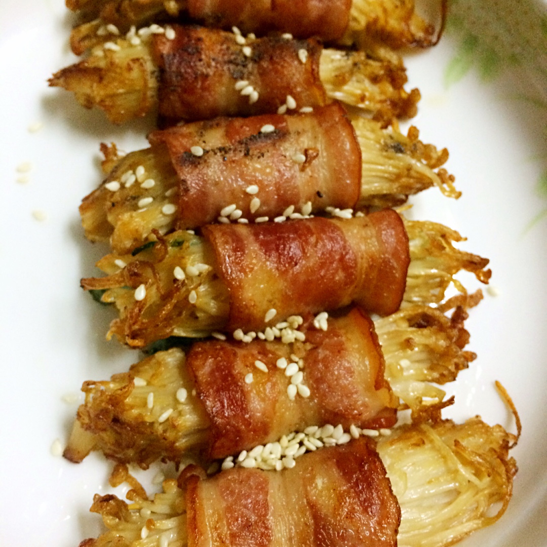 香煎培根金针菇卷