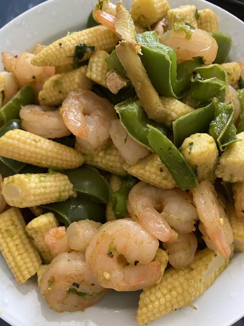 缤纷时蔬-玉米笋炒虾仁（低热量，用料简单，调味少）