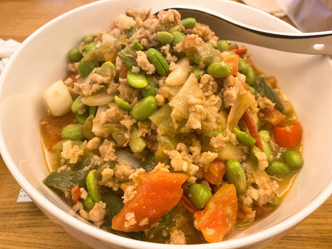 肉末番茄烧毛豆