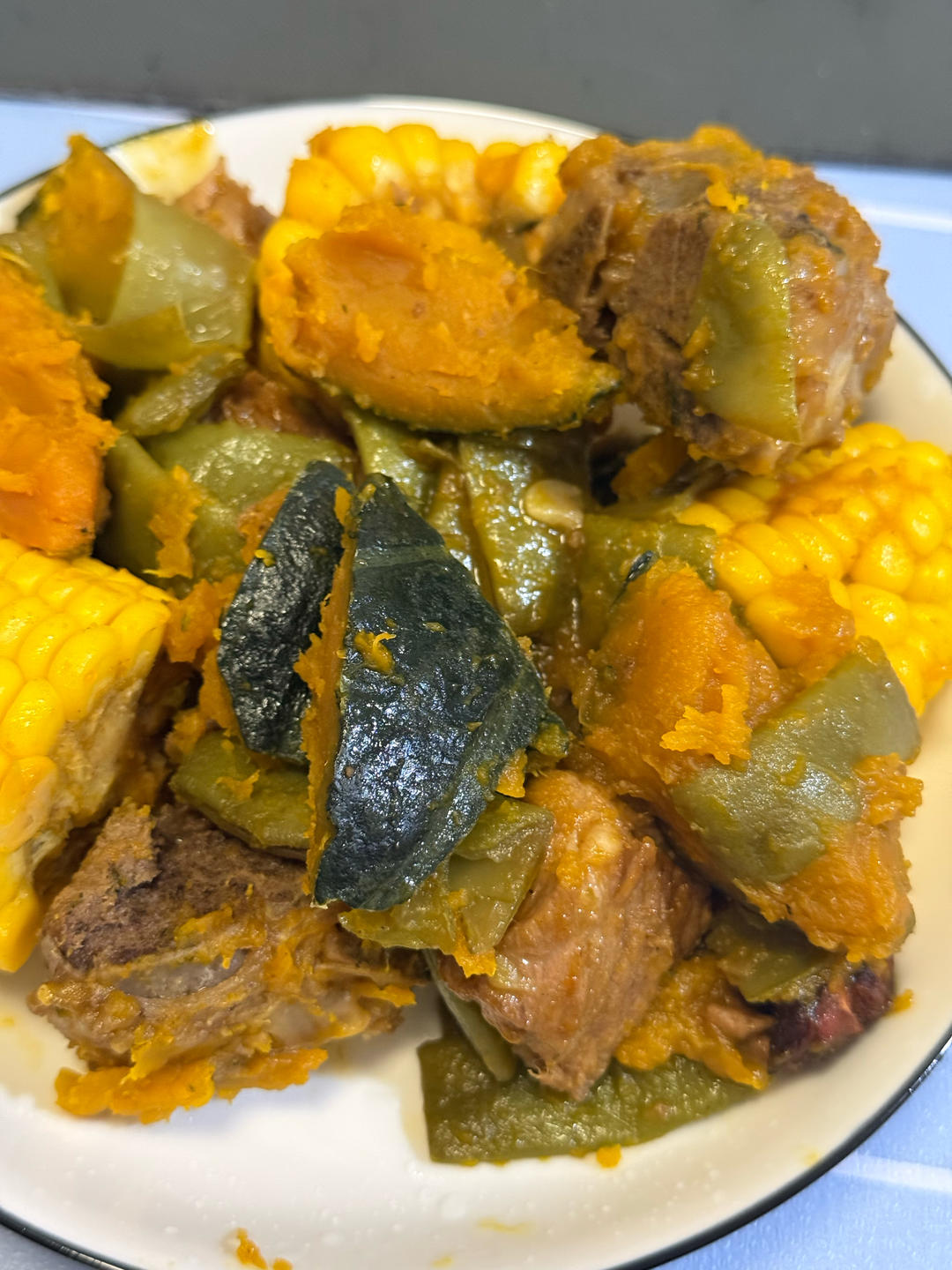 经典东北大丰收之排骨炖豆角玉米🌽南瓜🎃一锅出