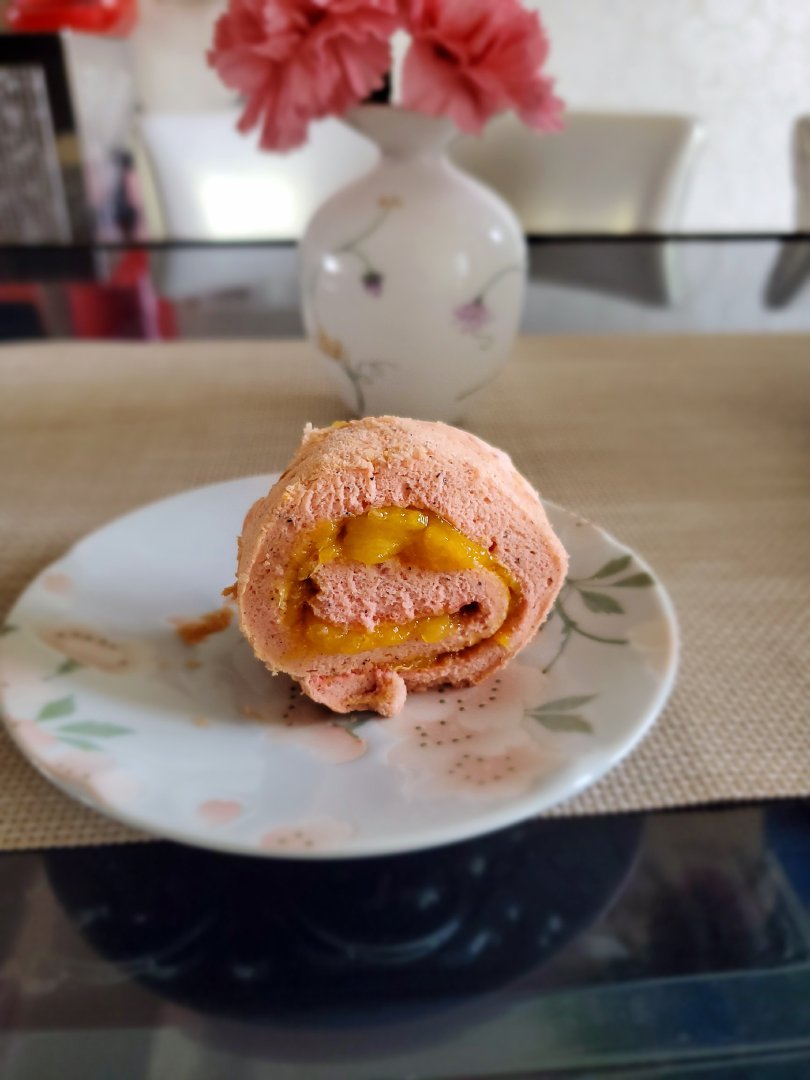 粉粉嫩嫩的火龙果蛋糕卷(无油版)