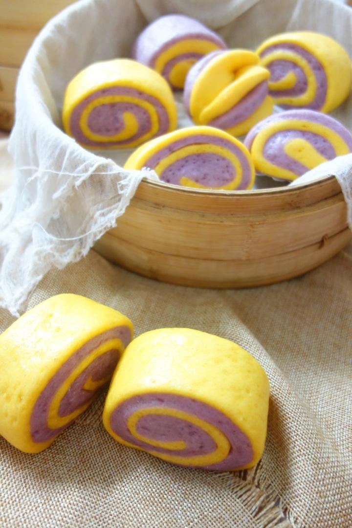紫薯、南瓜螺旋馒头
