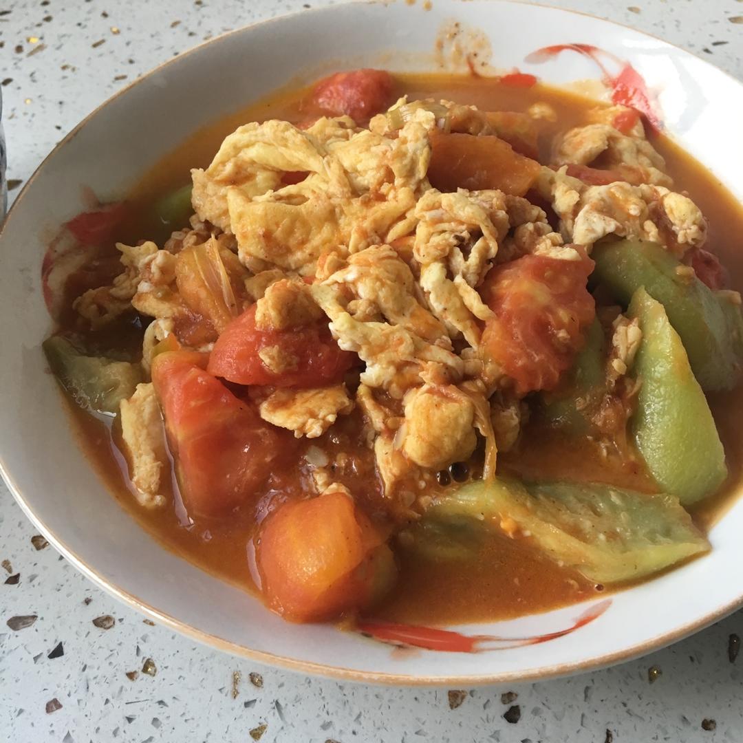 番茄丝瓜炒鸡蛋