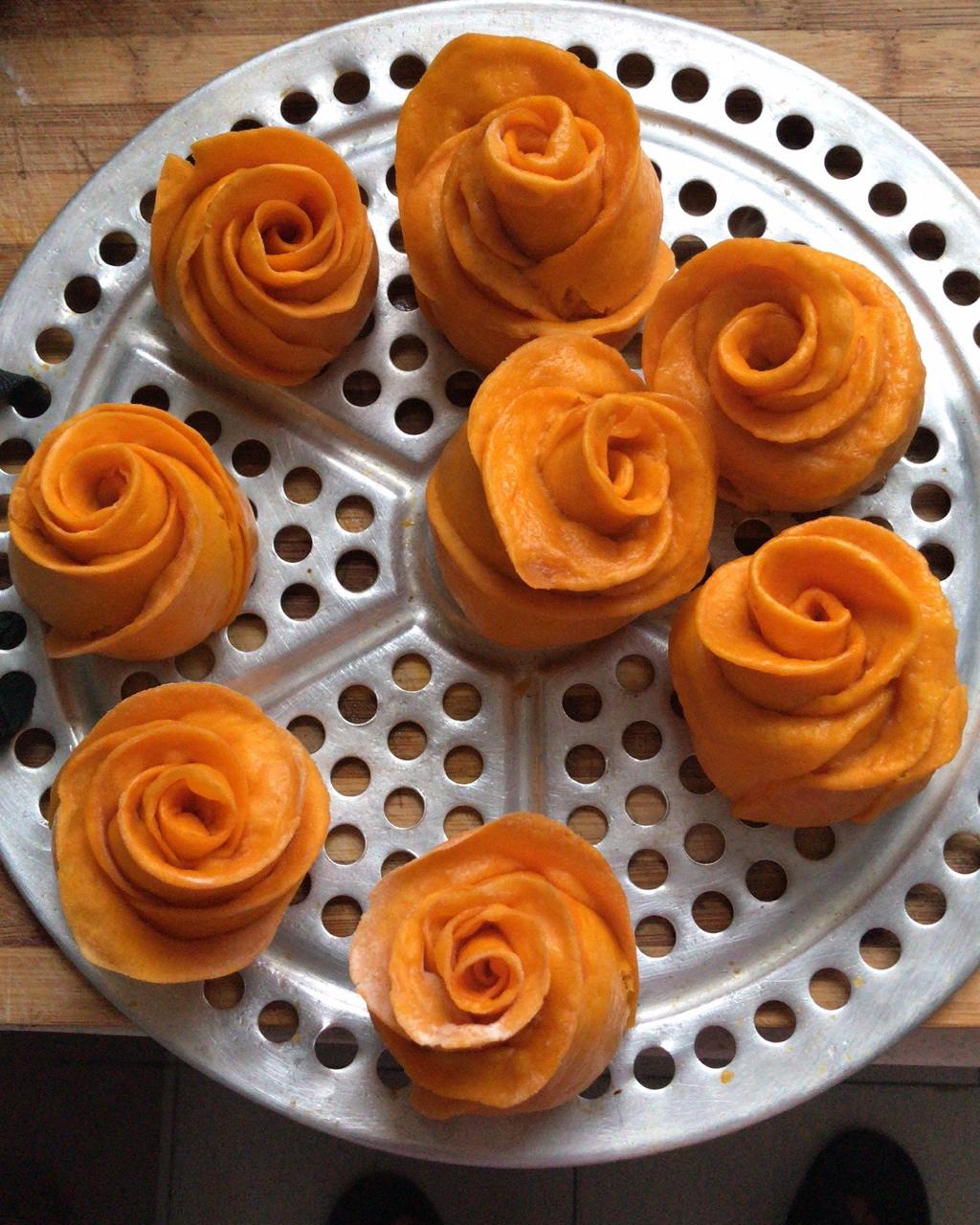 南瓜玫瑰馒头（一次发酵法）