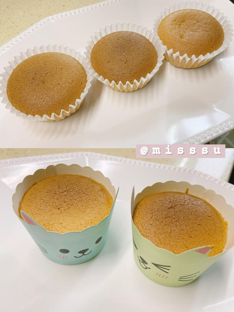 不皱不裂圆润饱满原味戚风纸杯蛋糕