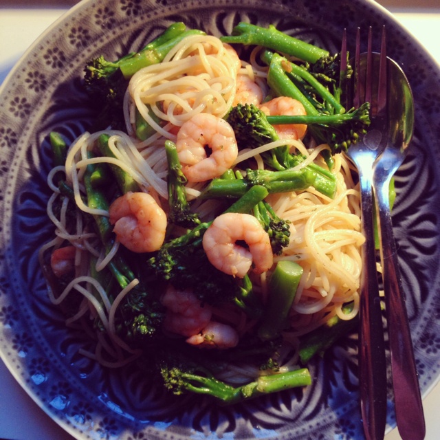鲜虾培根芦笋意面