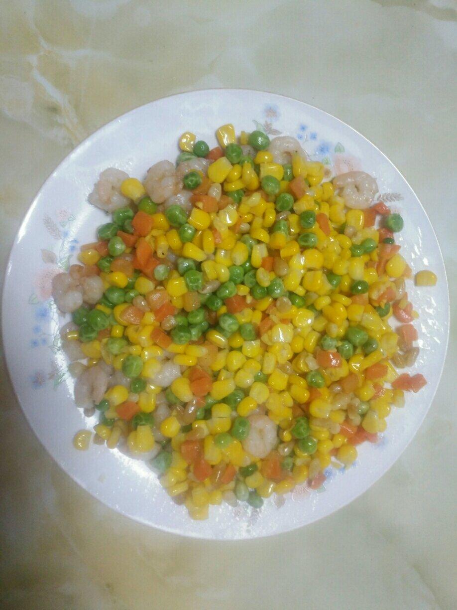 玉米豌豆胡萝卜炒虾仁