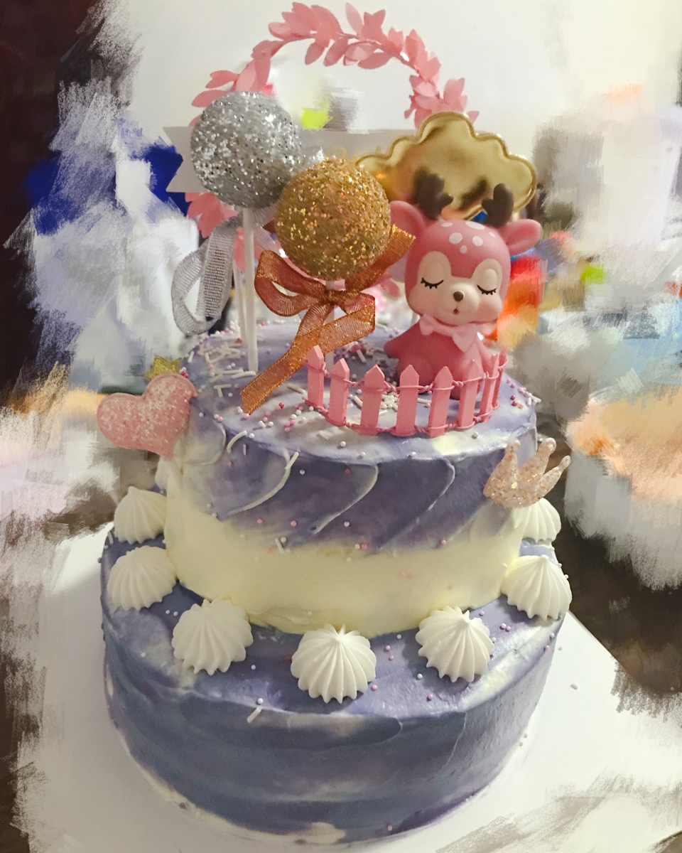 超详细戚风（零失败）＋奶油装饰，网红6寸晕染粉色小鹿加高款生日蛋糕