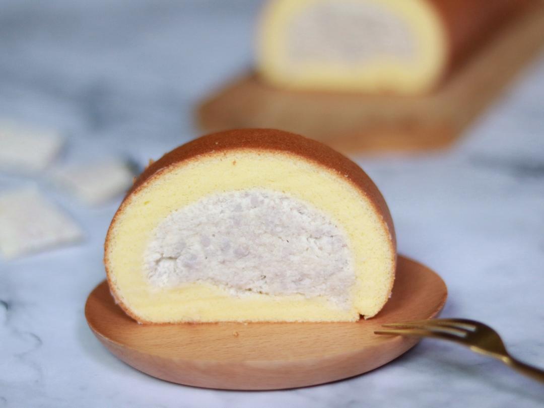 几分甜香芋奶冻卷/卷不裂配方+新鲜香芋奶油+入口即化奶冻/烘焙视频蛋糕篇7「薄卷」