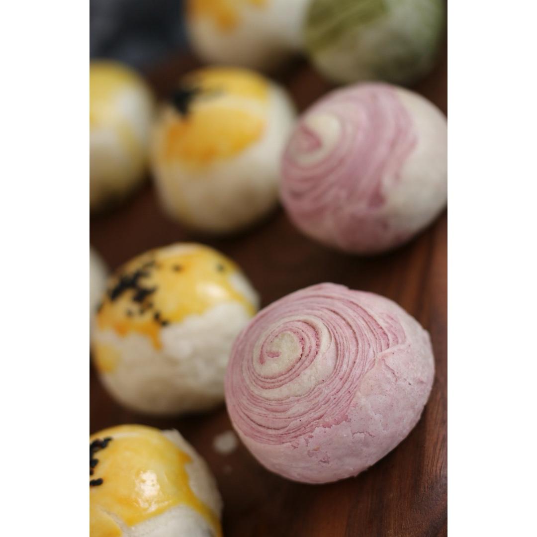 蛋黄酥~紫薯、抹茶、原味~花好月圆，中秋快乐~内附一次做六色蛋黄酥方法~