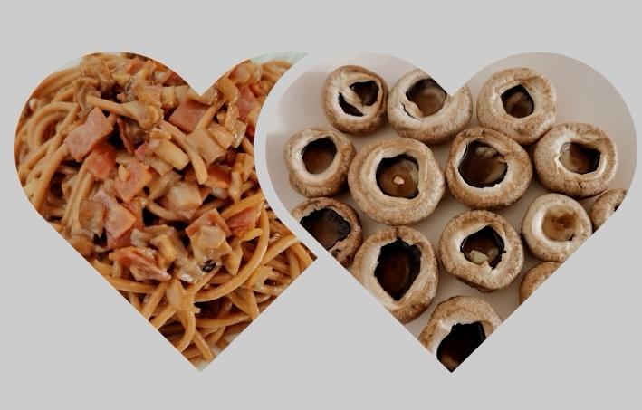 火腿蘑菇奶香意面+橄榄油煎原汁口蘑