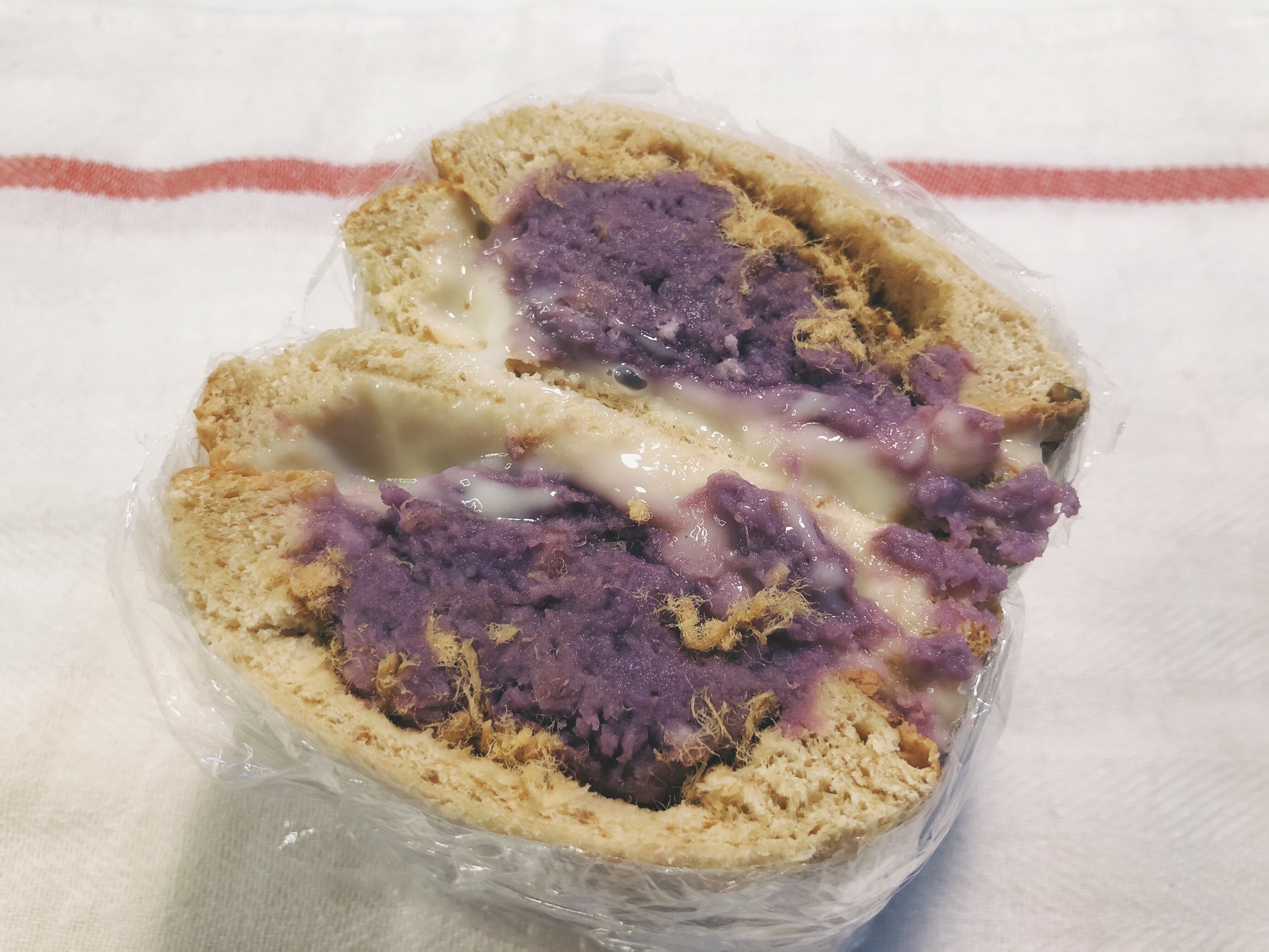 减脂版紫薯/芋泥麻薯肉松三明治(豆奶版)的做法