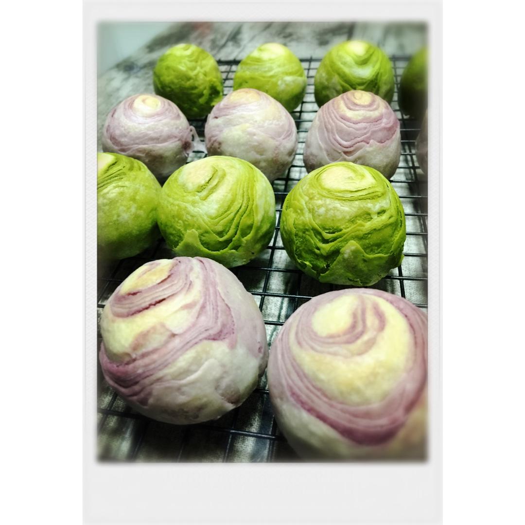 蛋黄酥~紫薯、抹茶、原味~花好月圆，中秋快乐~内附一次做六色蛋黄酥方法~