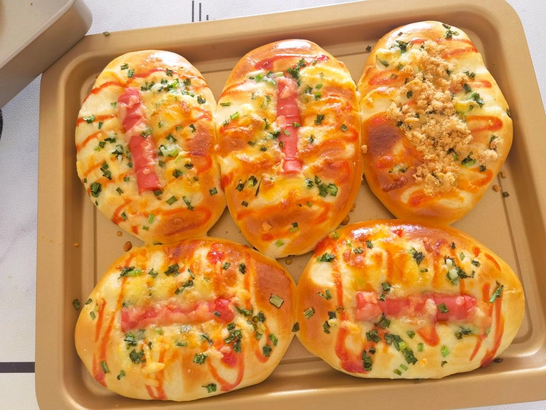 超松软的一发芝士香葱火腿沙拉面包|柔软拉丝|新手友好