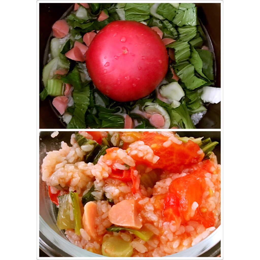 寝室简易电饭锅整个番茄饭（香肠版）