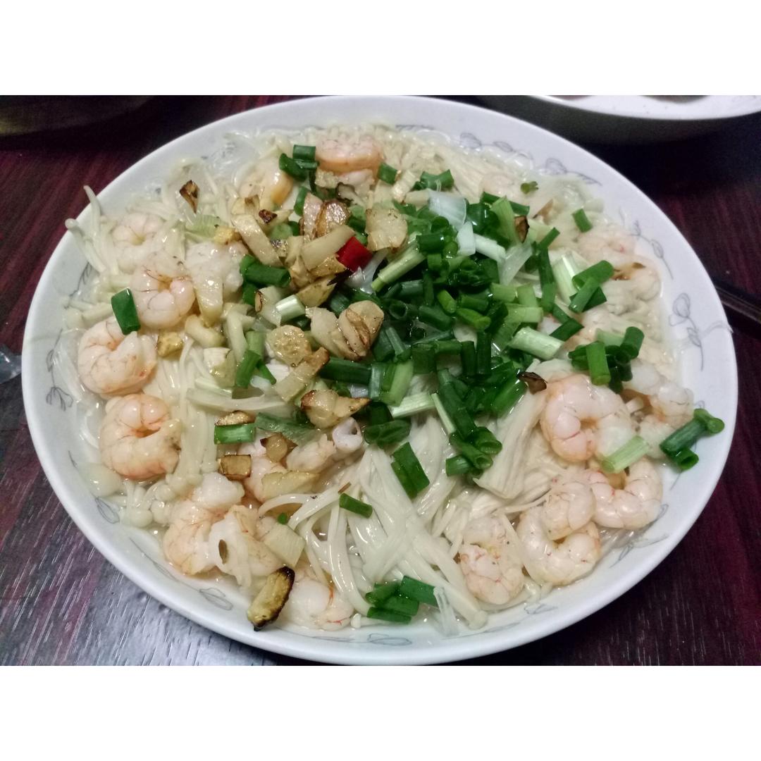 家常快手菜~金针菇粉丝蒸虾