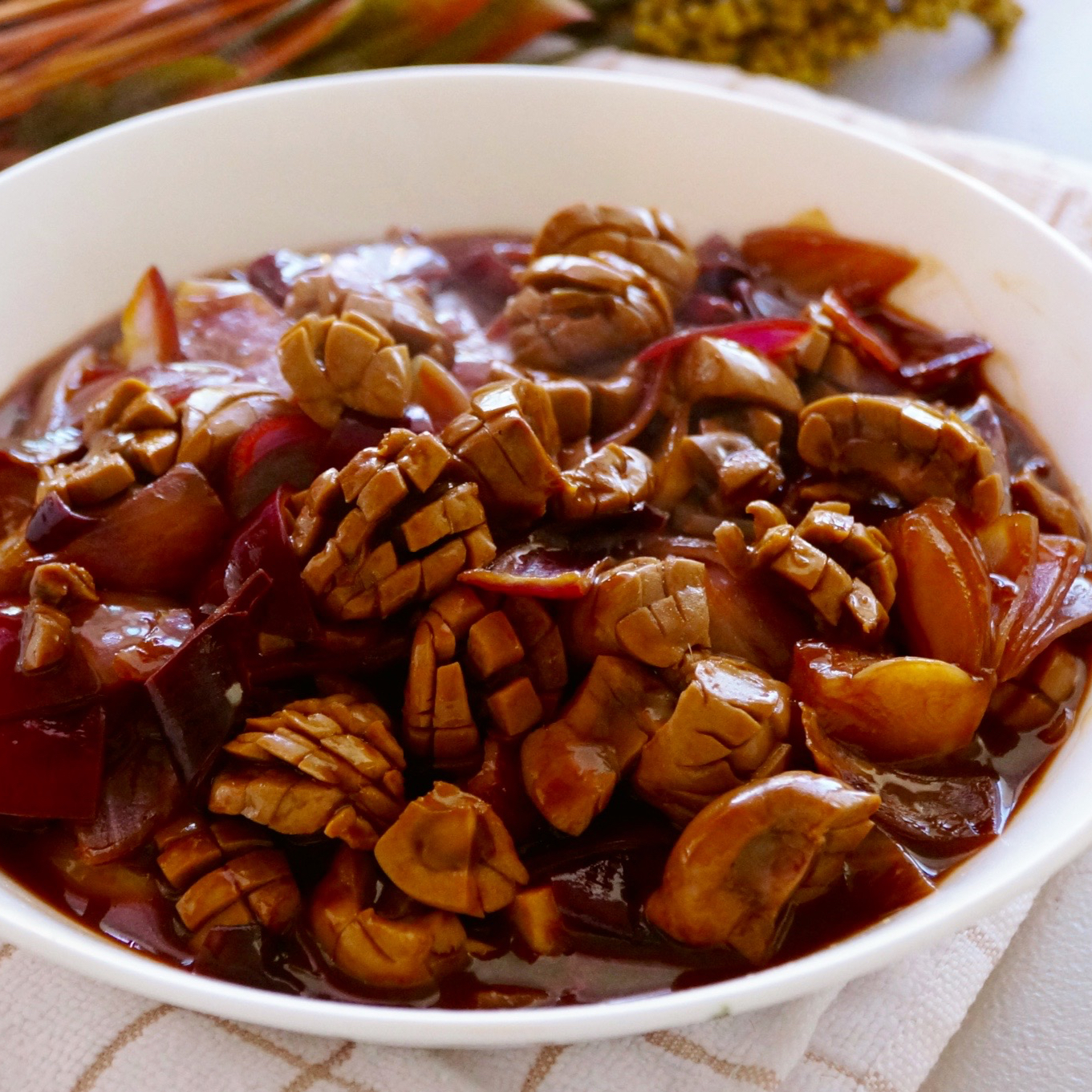 豆家有五柴做的米饭杀手葱爆腰花