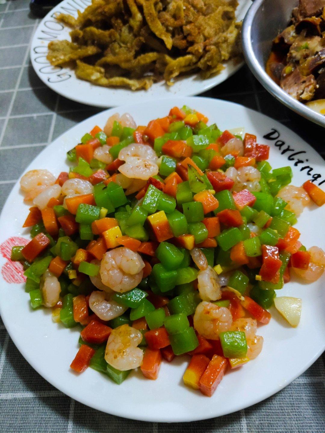 虾仁炒莴苣胡萝卜