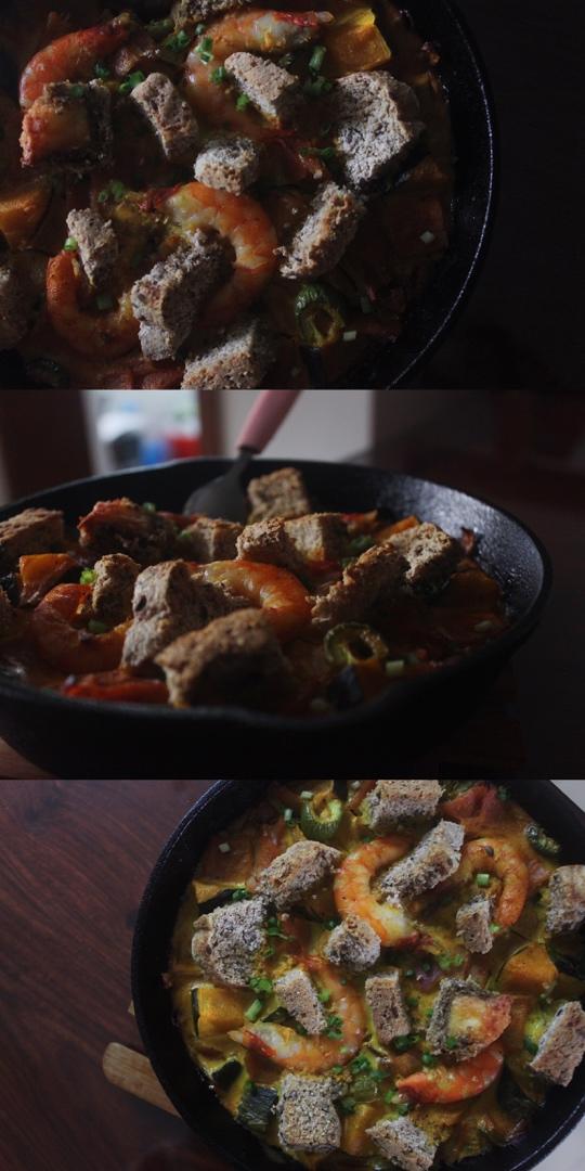 酸奶咖喱虾仁焗面包咸布丁【健康一锅端】