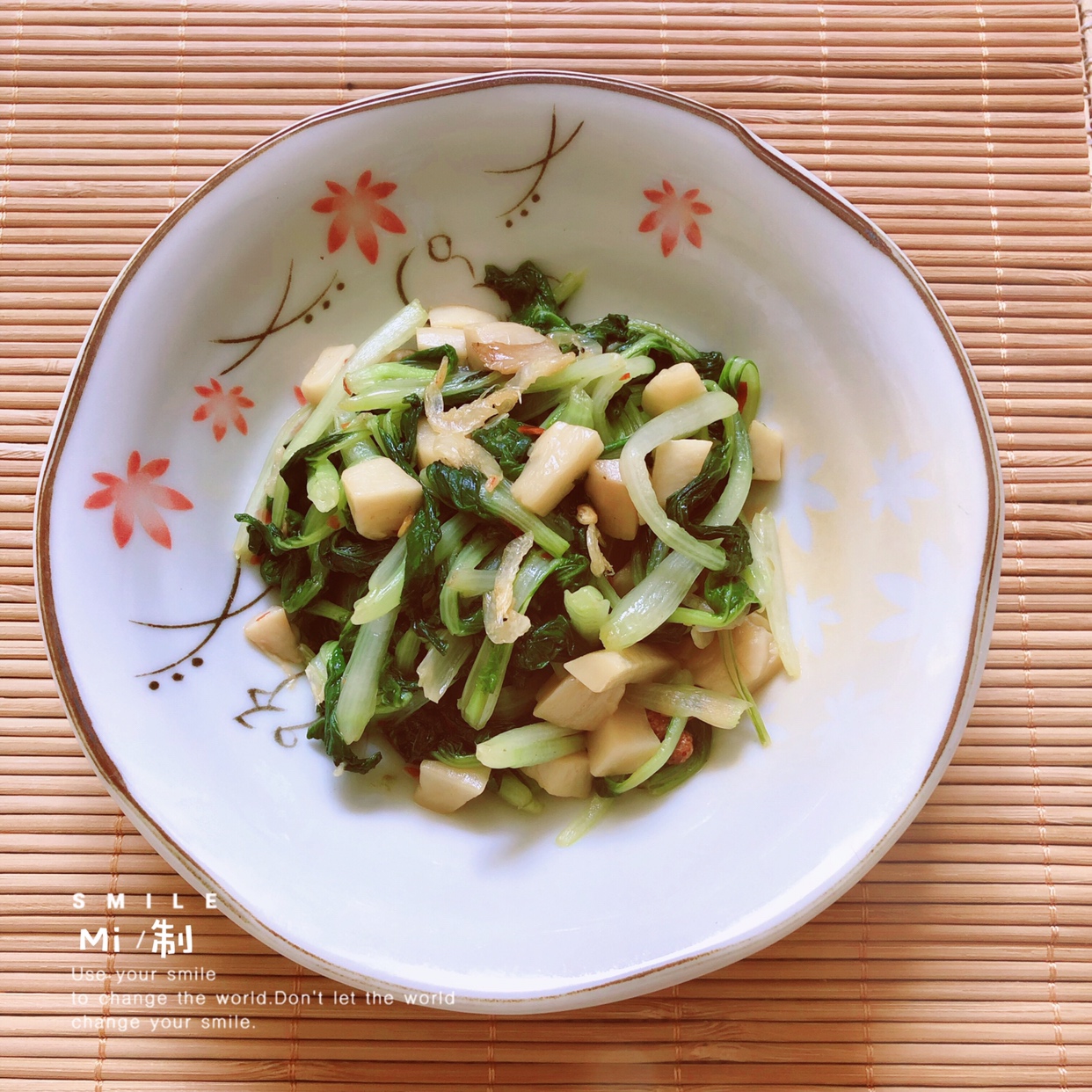 杏鲍菇虾皮炒小油菜的做法