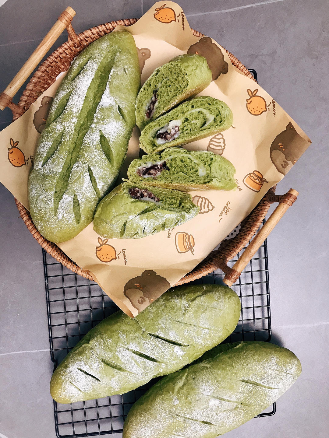 抹茶蜜豆软欧包