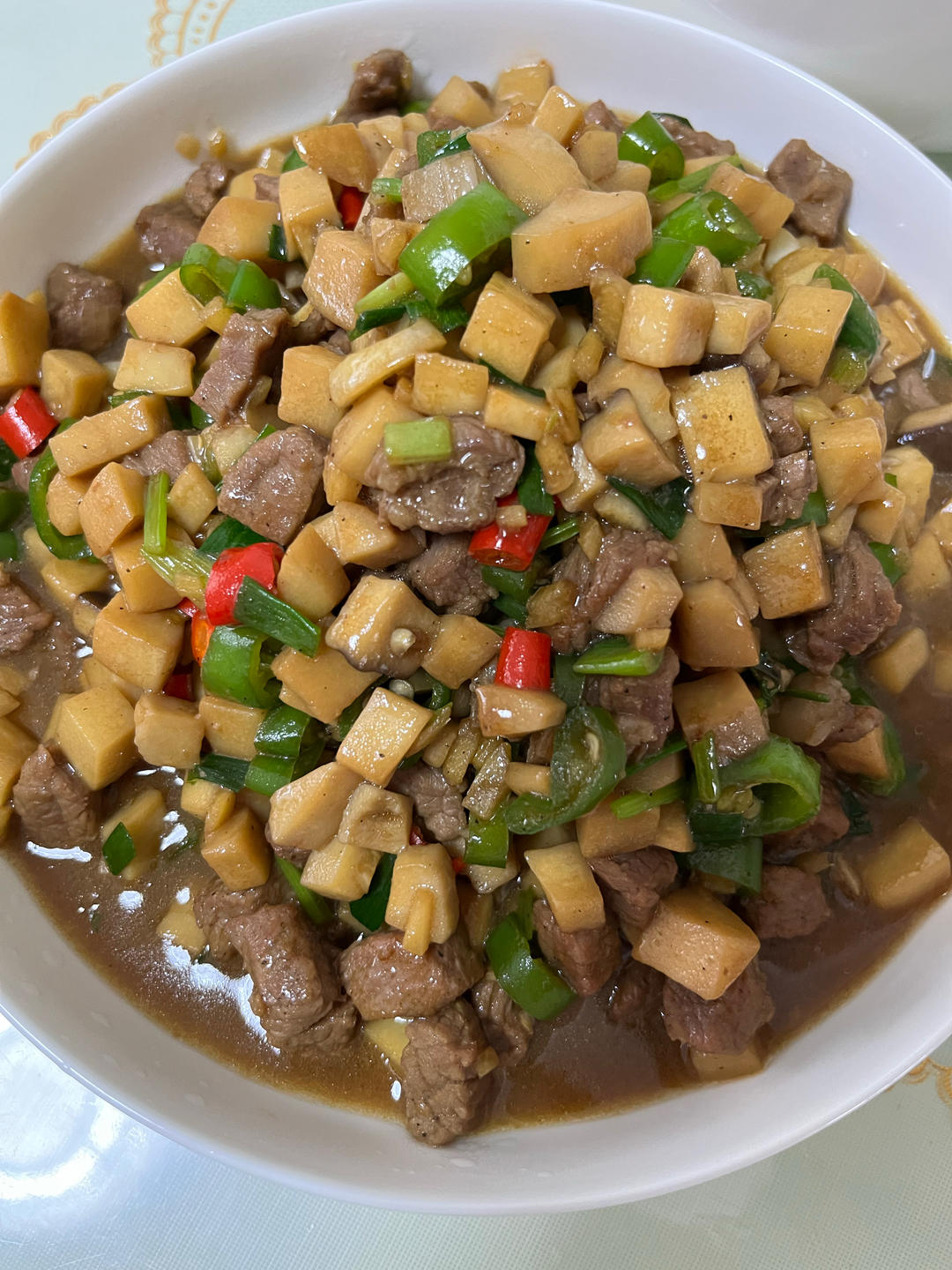 家常菜~杏鲍菇烧牛肉粒