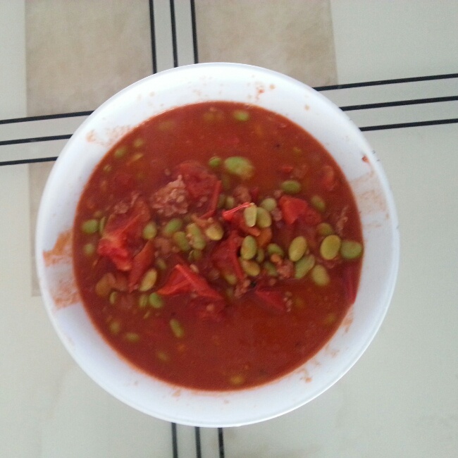 肉末番茄烧毛豆