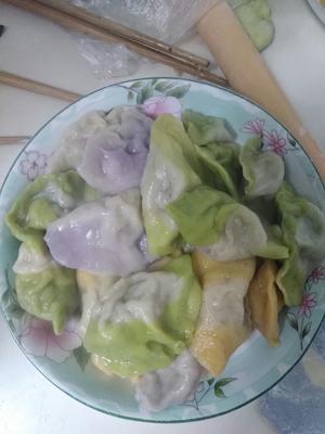 彩色饺子（鲜掉眉毛的三鲜馅，冬日经典白菜猪肉馅，韭菜虾人馅）的做法 步骤5