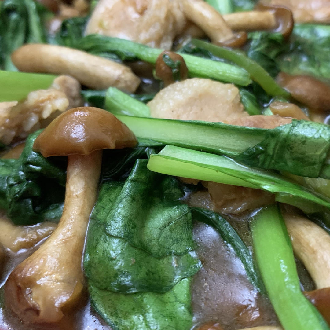 肉炒小白菜滑子蘑