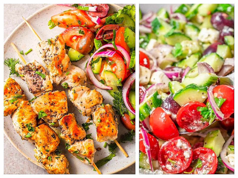 地中海料理—希腊风味烤鸡肉串配希腊沙拉（Chicken Souvlaki & Greek Salad）的做法