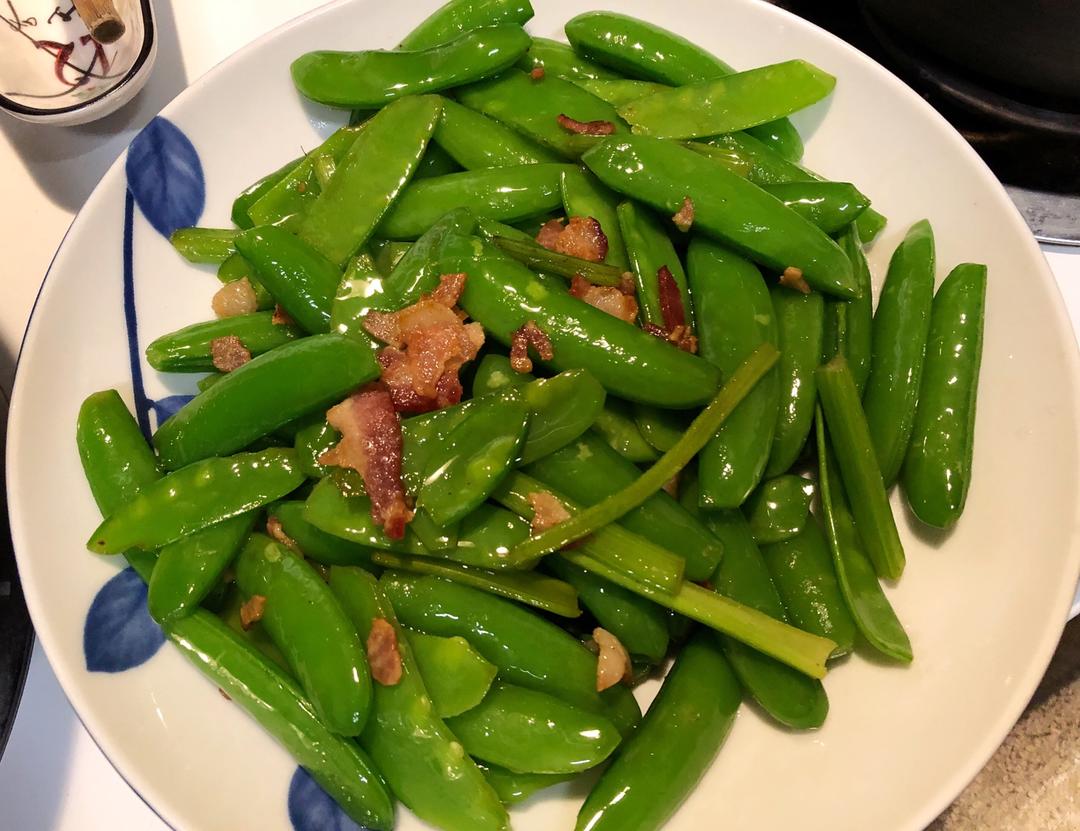 培根炒甜豆兰豆的做法