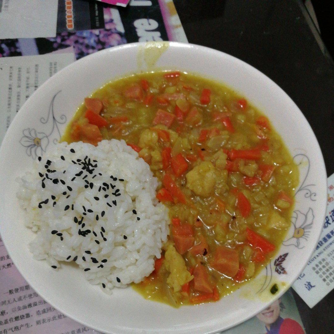 咖喱鸡肉饭（附米饭整形小方法）